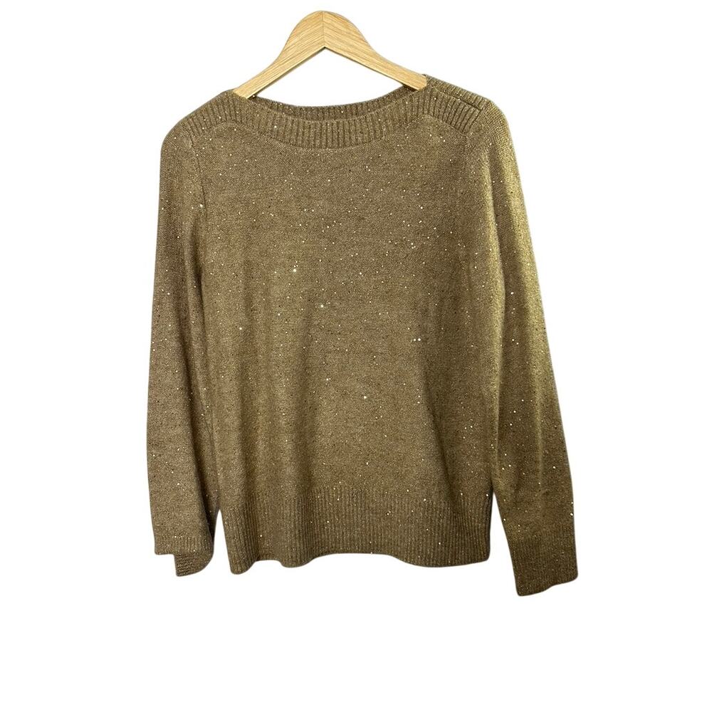Ann Taylor LOFT Gold Sequin Boat Neck Long Sleeve Sweater Women's Medium